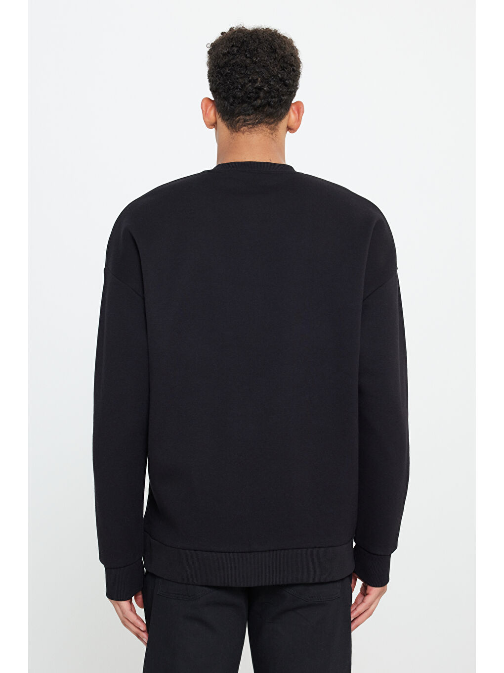 Erkek Siyah Oversize Fit Bol Kesim Pamuklu İçi Polarlı Bisiklet Yaka Sweatshirt-9