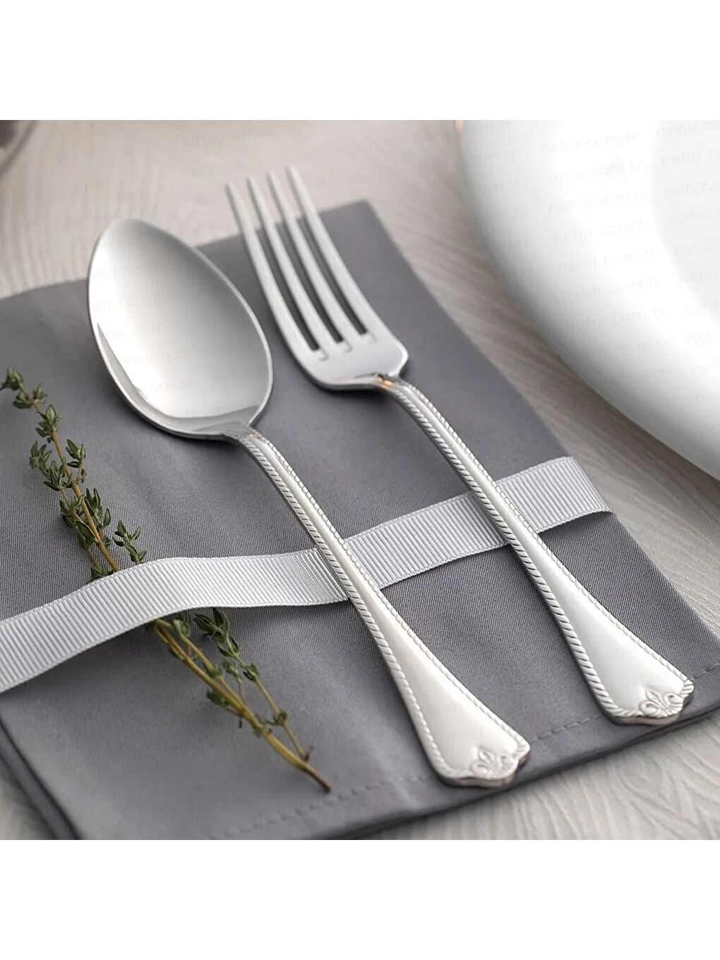 Gri Fulya Sade 12 Kişilik 60 Parça Çatal Kaşık Takımı-1