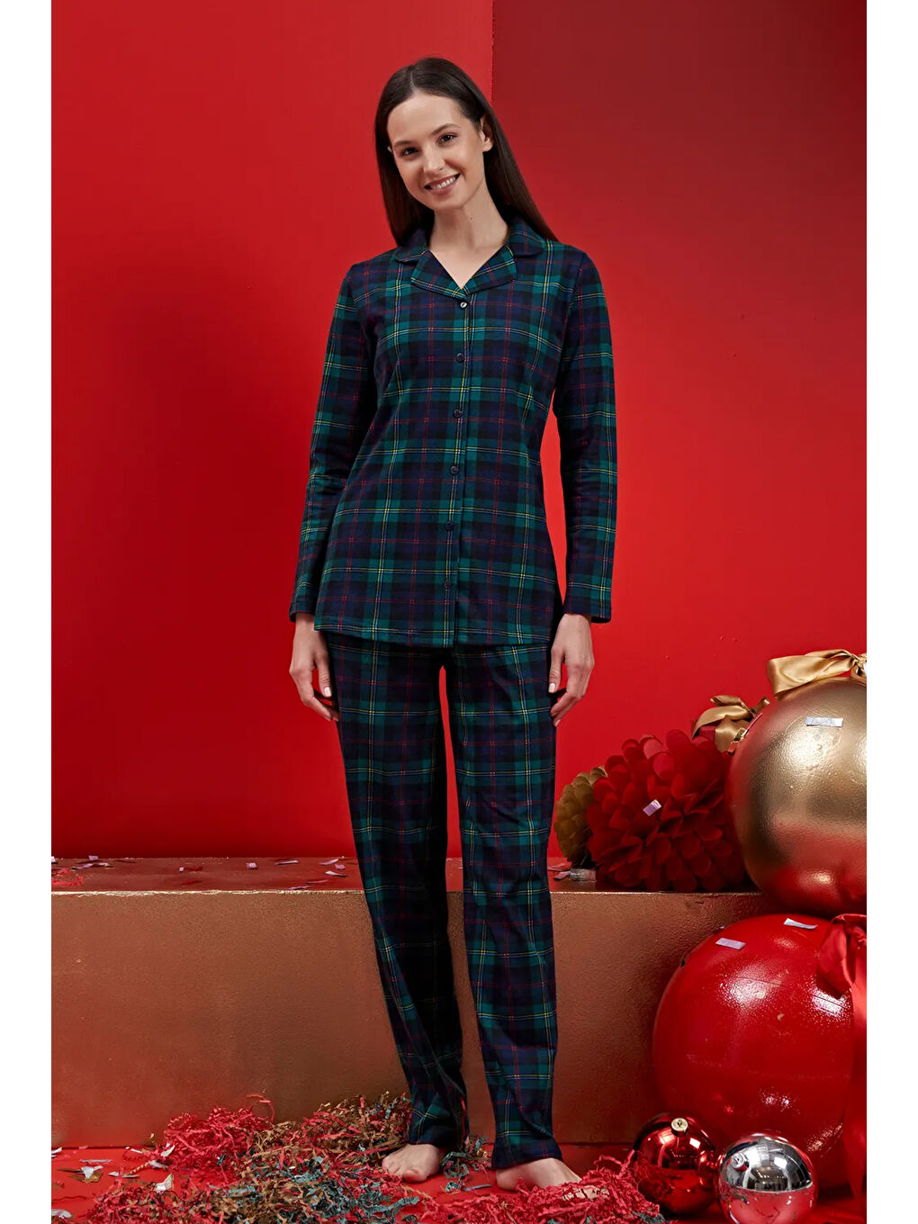 Kadın Şardonlu Penye Pijama Takımı 1613 Lacivert