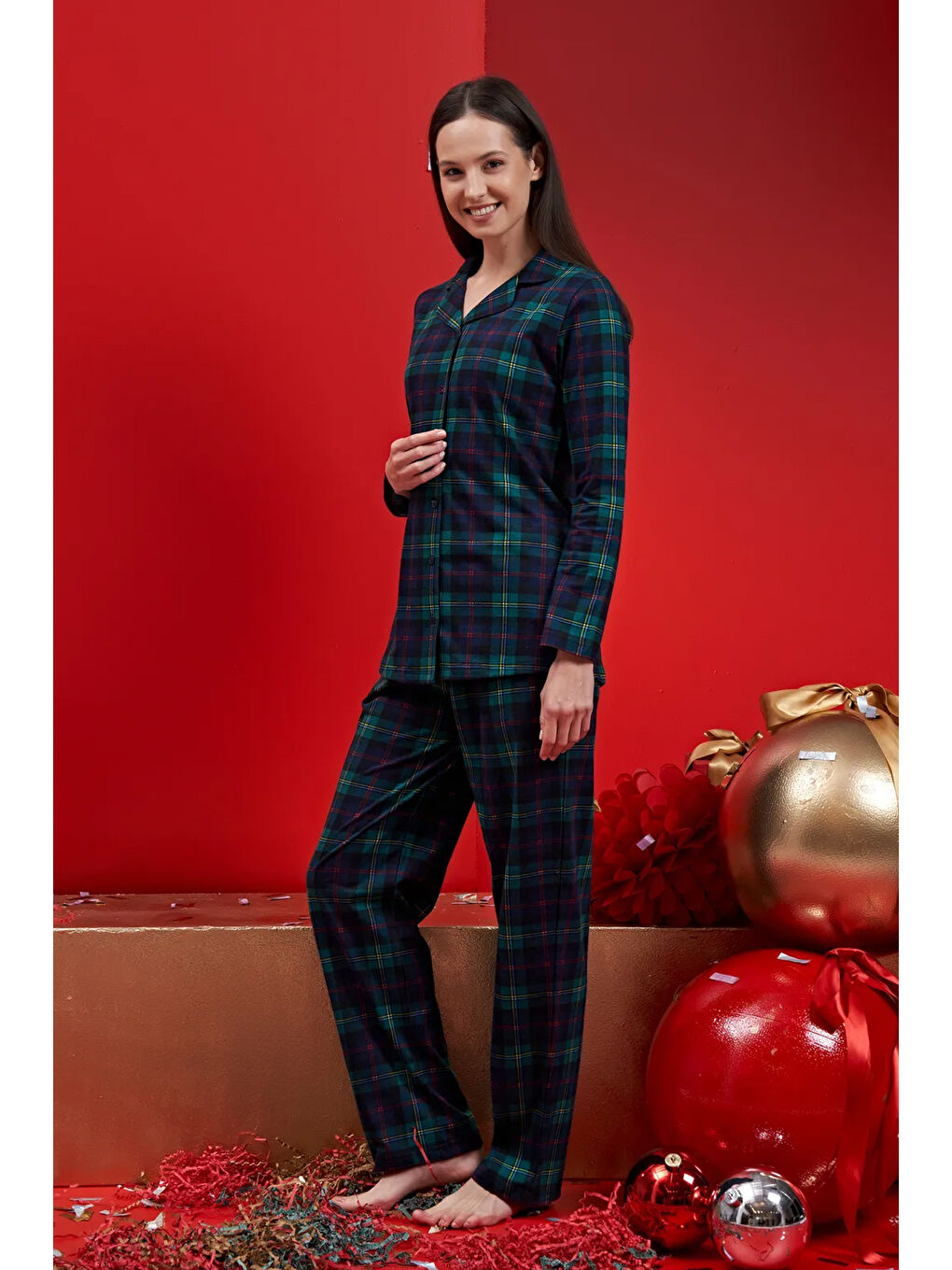 Kadın Şardonlu Penye Pijama Takımı 1613 Lacivert-1