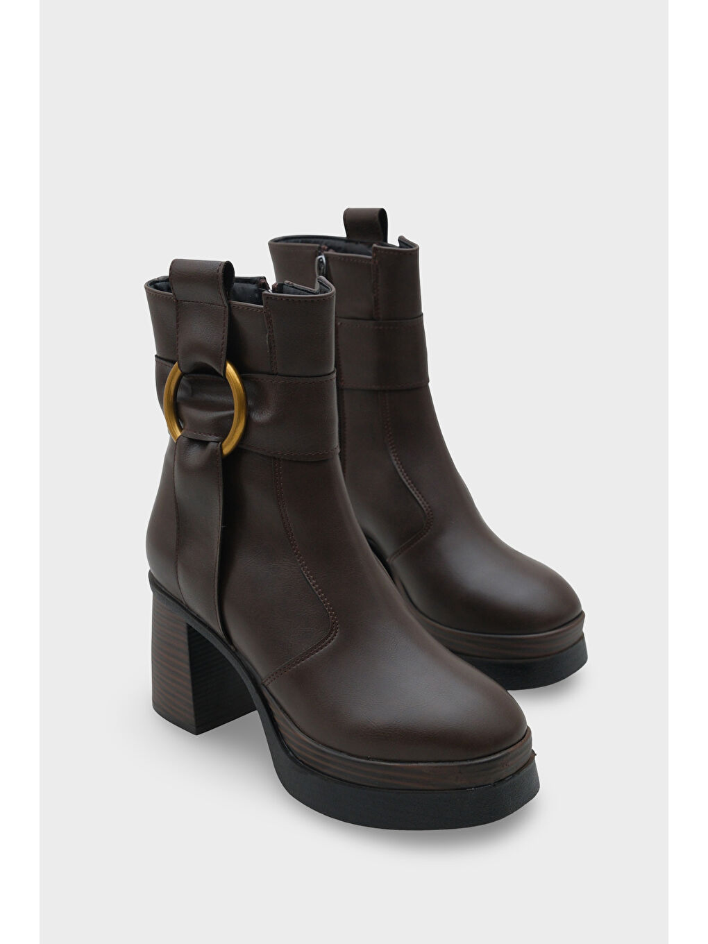 Kahverengi Tiffany Yuvarlak Burunlu Yandan Fermuarlı Orta Topuklu Kadın Bot-1