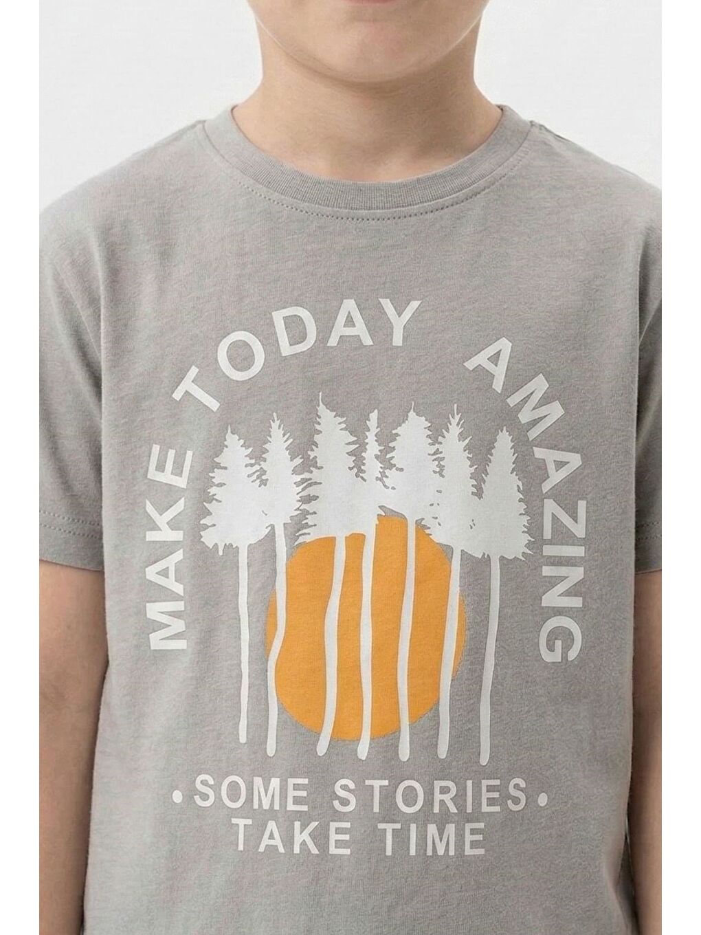 Erkek Çocuk %100 Pamuklu Baskılı Kısa Kollu Tişört - Gri (3-4 Yaş 8-9 Yaş)-3