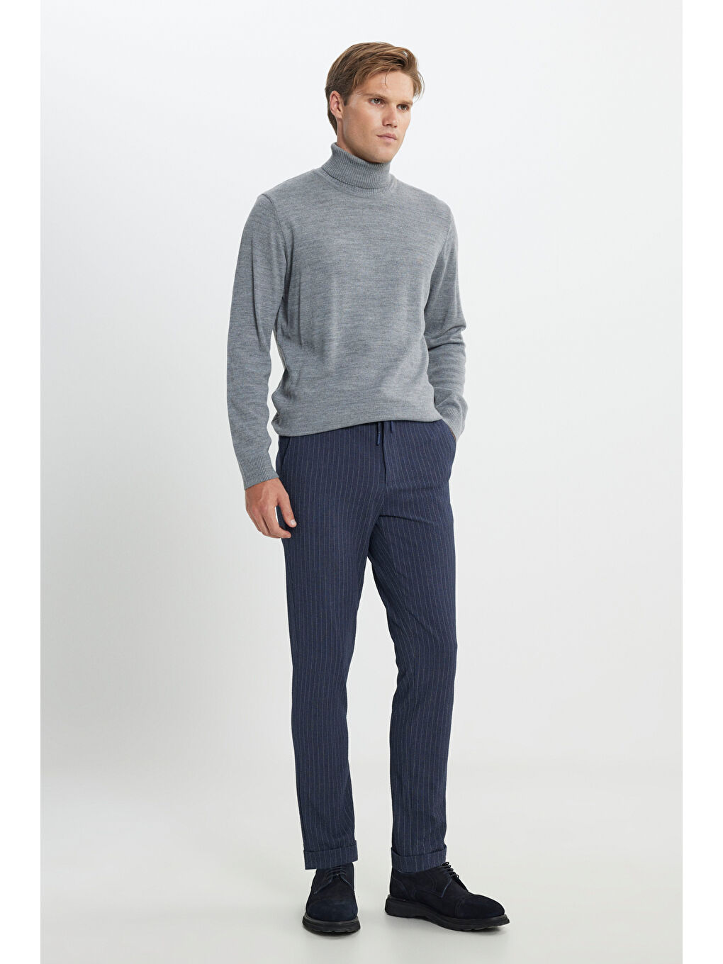 Erkek Gri Melanj Standart Fit Tüylenme Yapmayan Tam Balıkçı Yaka Triko Kazak-1