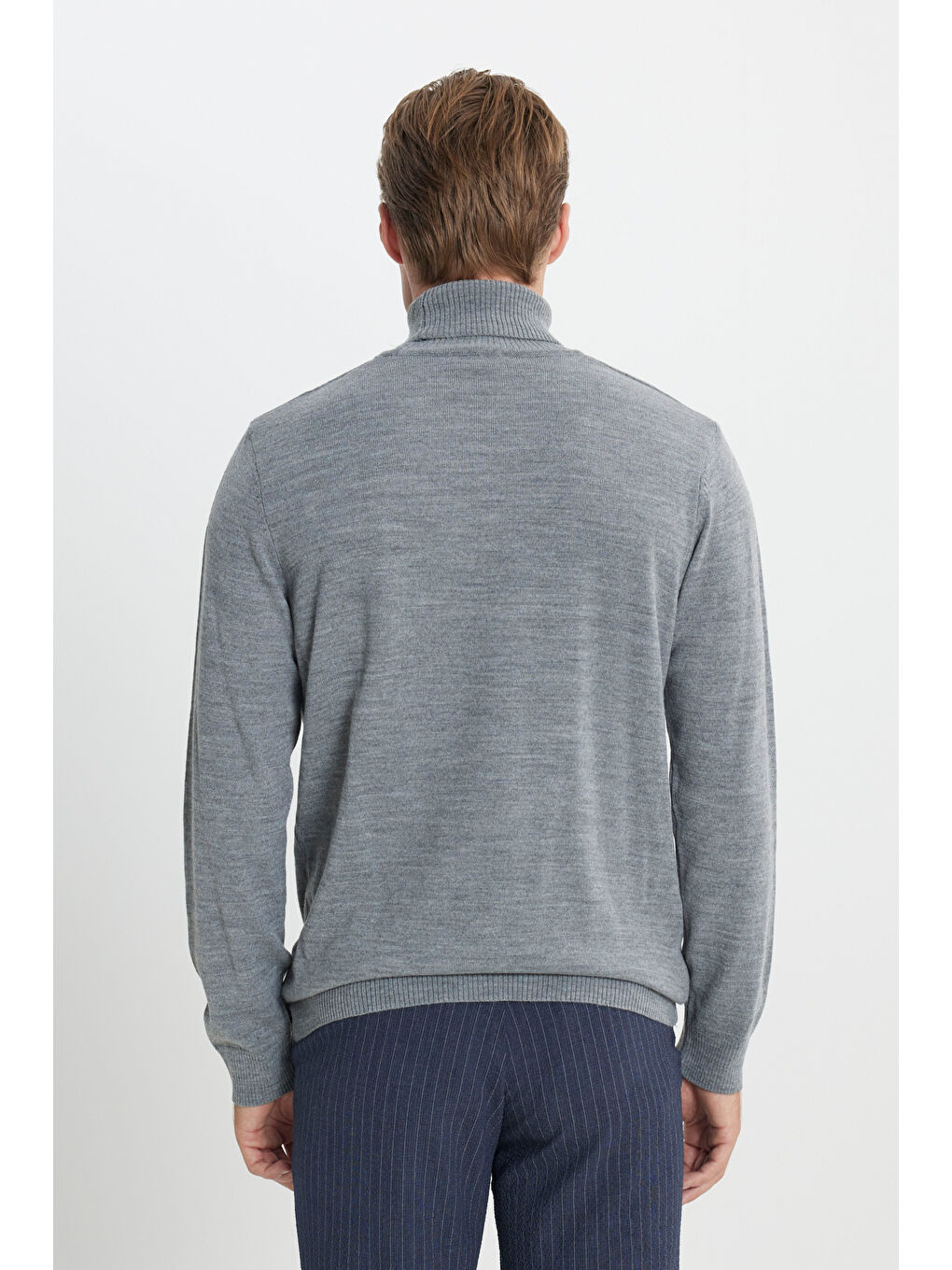 Erkek Gri Melanj Standart Fit Tüylenme Yapmayan Tam Balıkçı Yaka Triko Kazak-4