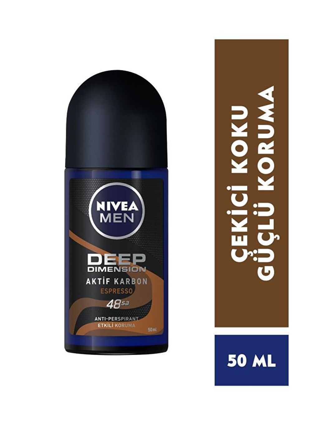 NIVEA Şeffaf Men Erkek Roll On Deodorant Deep Dimension Espresso, 48 Saat Anti-Perspirant Koruma, 50 ml