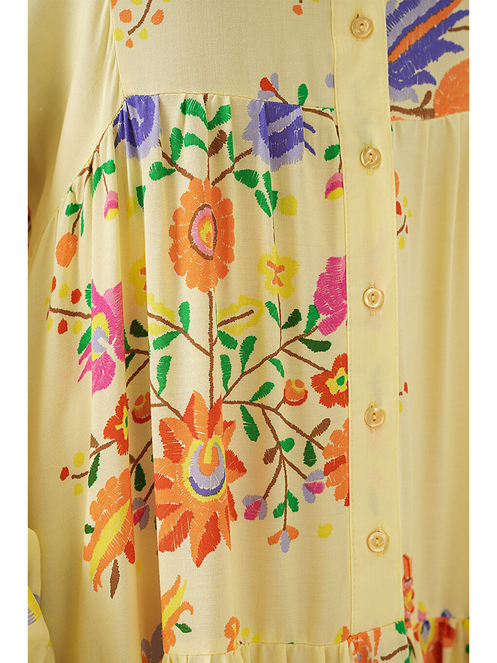 2423 Otantik Desenli Tesettür Elbise - A.Sarı-5