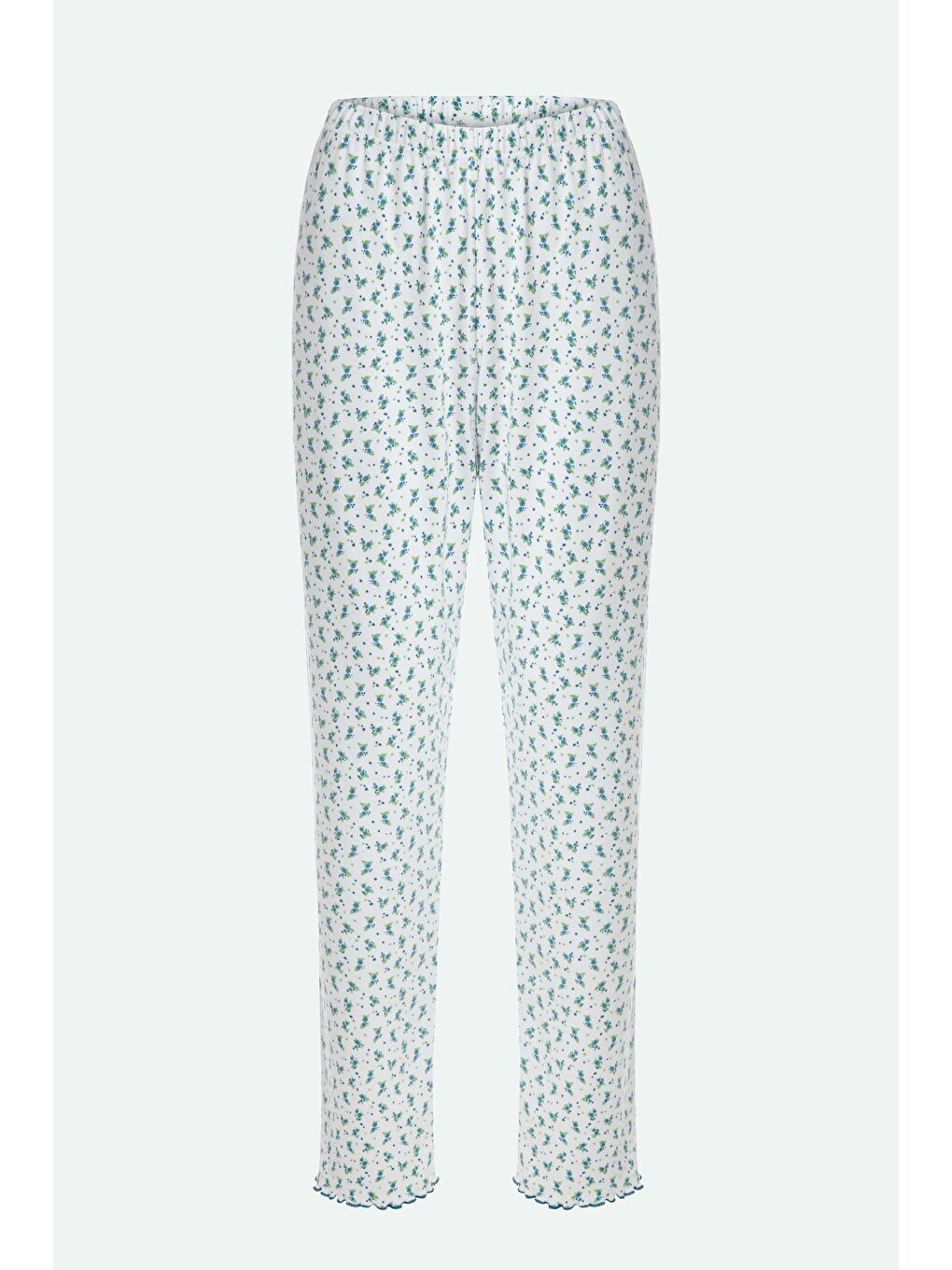 Mavi Kadın Pamuklu Dantel Detaylı Kare Yaka Baby Overloklu Çiçek Desenli Pijama Takımı-2