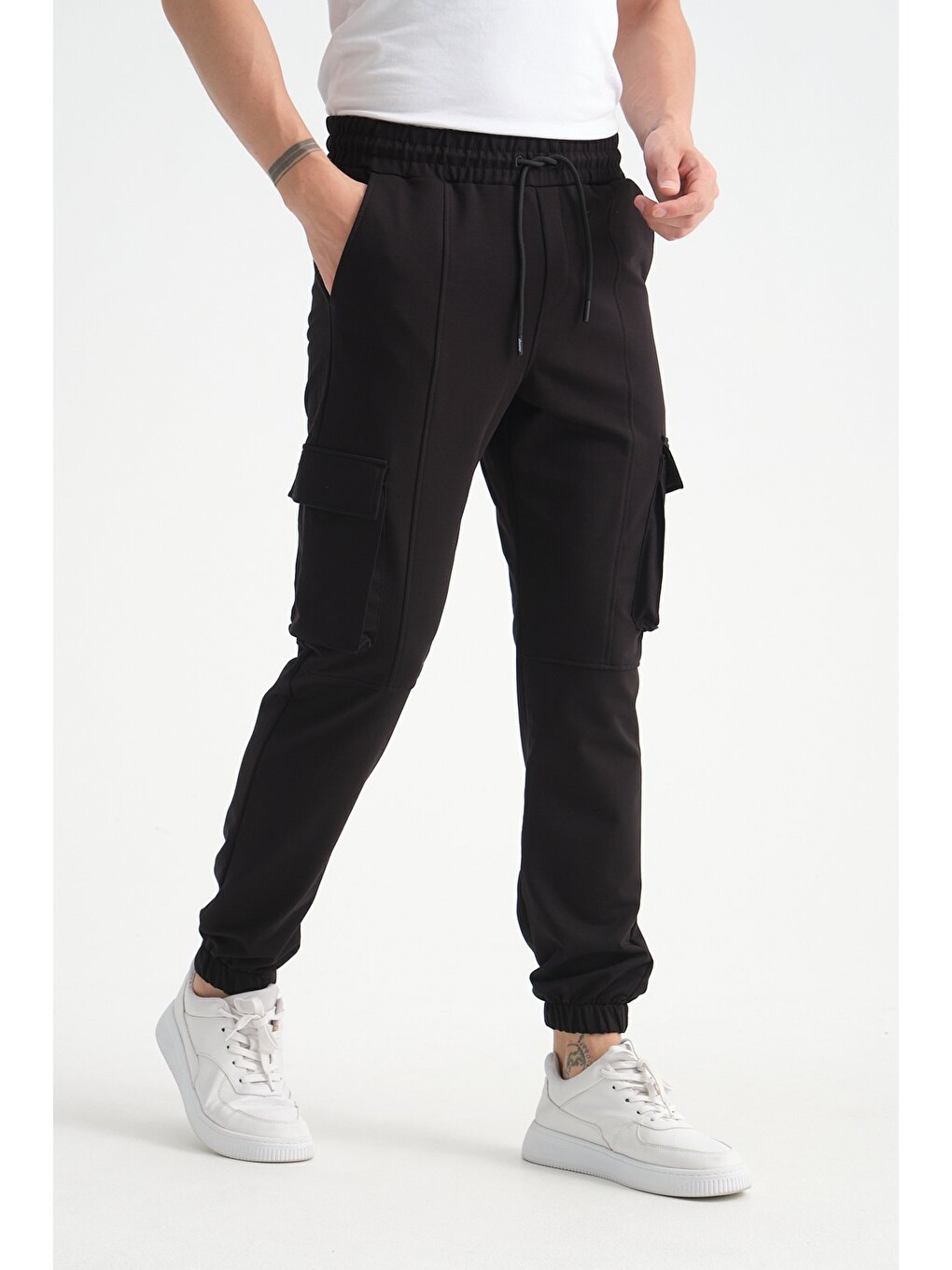 Siyah Erkek Kargo Cepli Jogger Alt Beli Lastikli