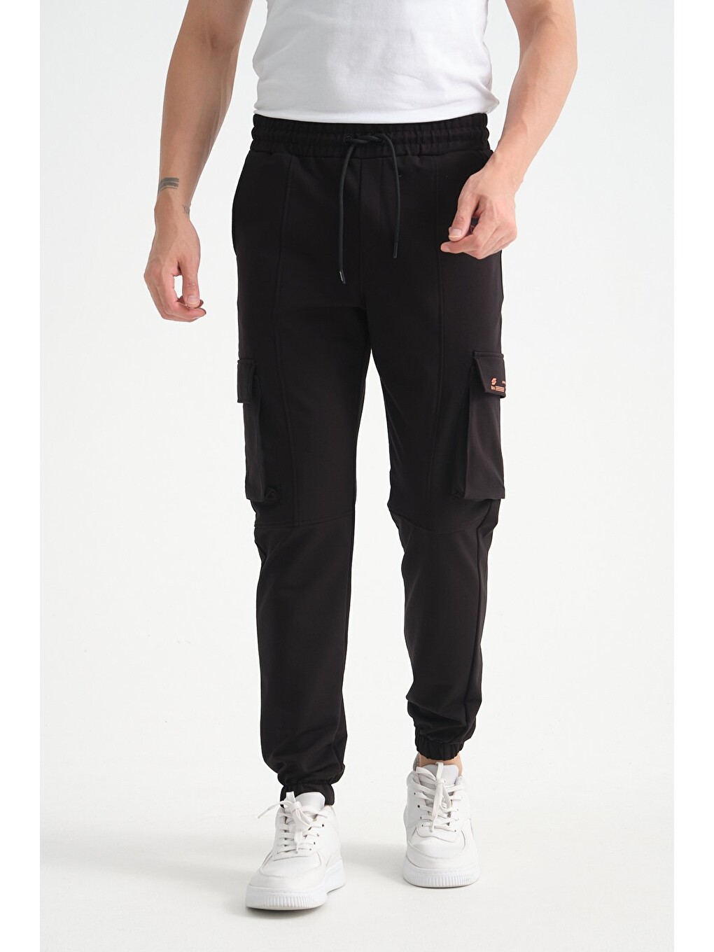 Siyah Erkek Kargo Cepli Jogger Alt Beli Lastikli-1