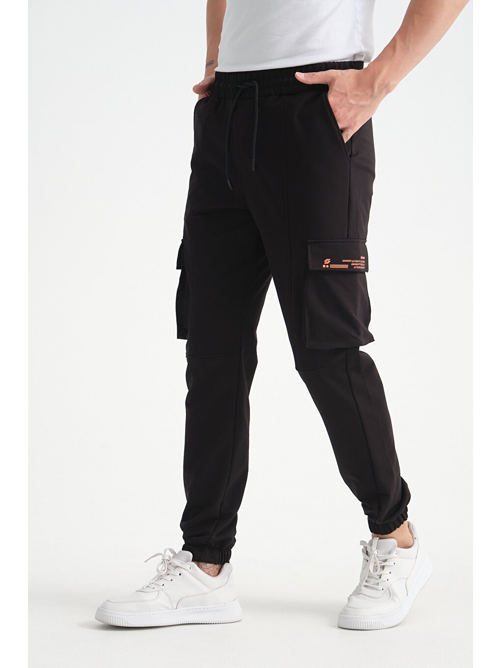 Siyah Erkek Kargo Cepli Jogger Alt Beli Lastikli-2