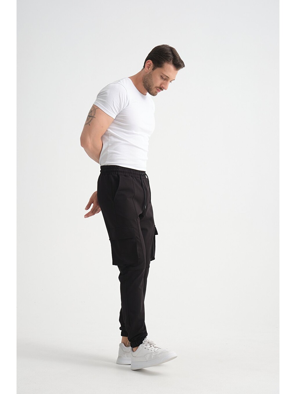Siyah Erkek Kargo Cepli Jogger Alt Beli Lastikli-4