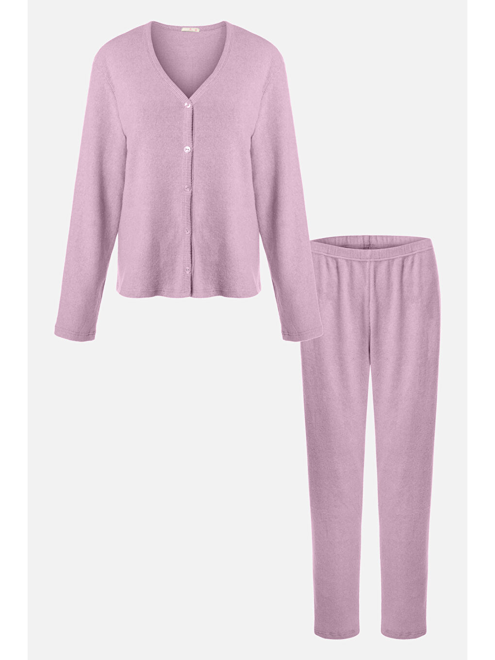 Pembe Kadın Soft Touch Kaşkorse Düğme Detaylı Pijama Takımı