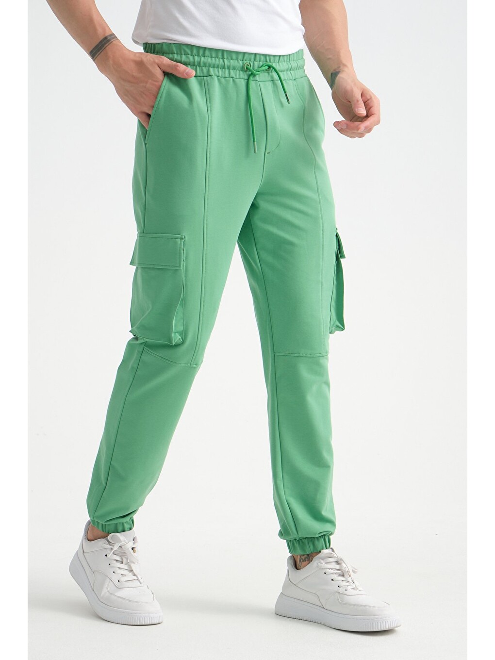 Yeşil Erkek Kargo Cepli Jogger Alt Beli Lastikli-1