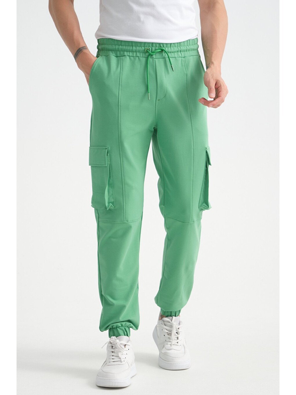 Yeşil Erkek Kargo Cepli Jogger Alt Beli Lastikli-2