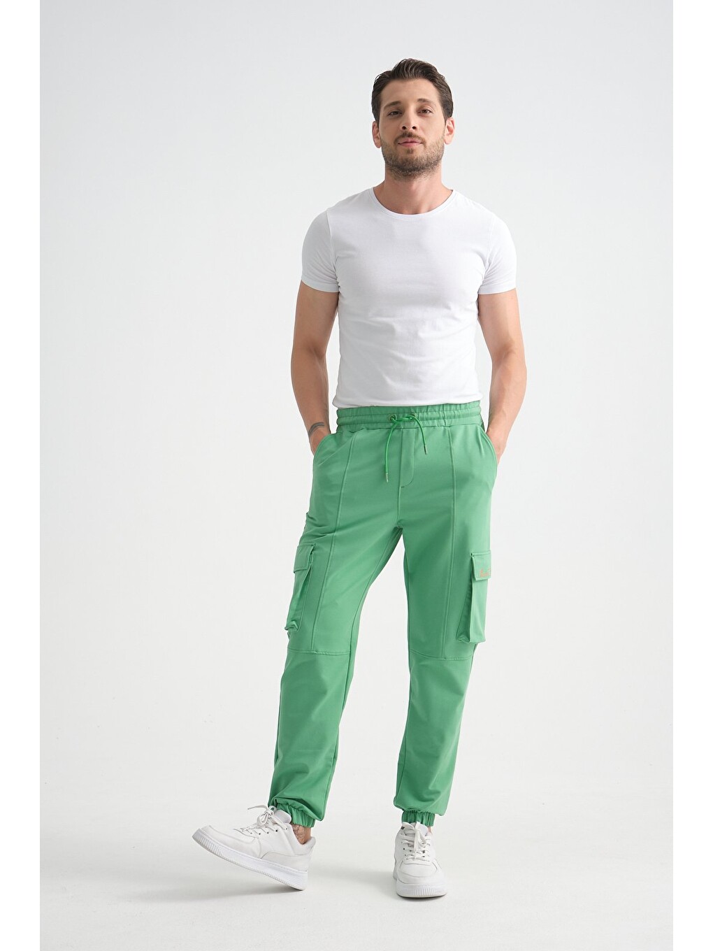 Yeşil Erkek Kargo Cepli Jogger Alt Beli Lastikli-3
