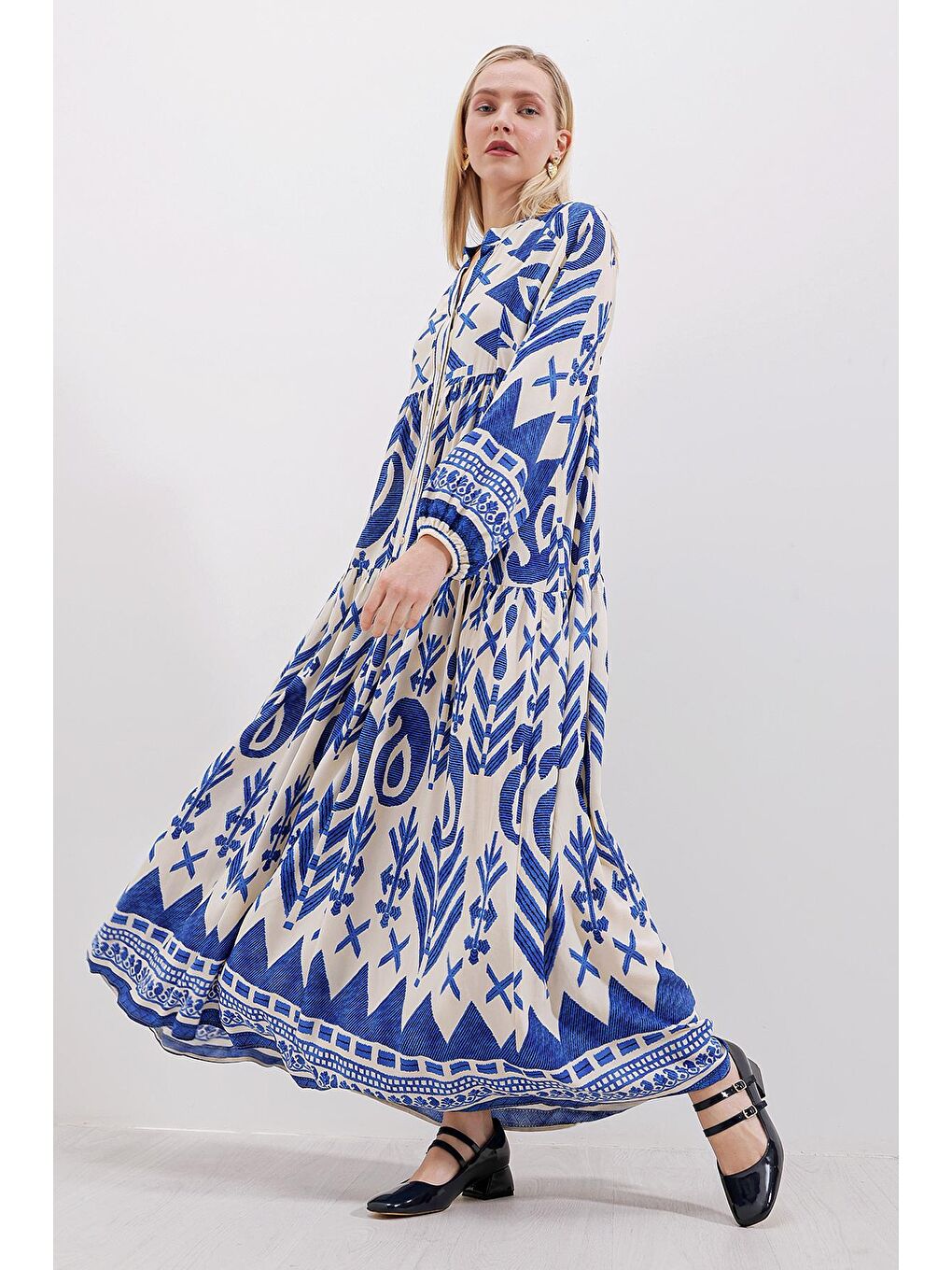 Mavi 2423 Otantik Desenli Elbise - A.SAKS-1