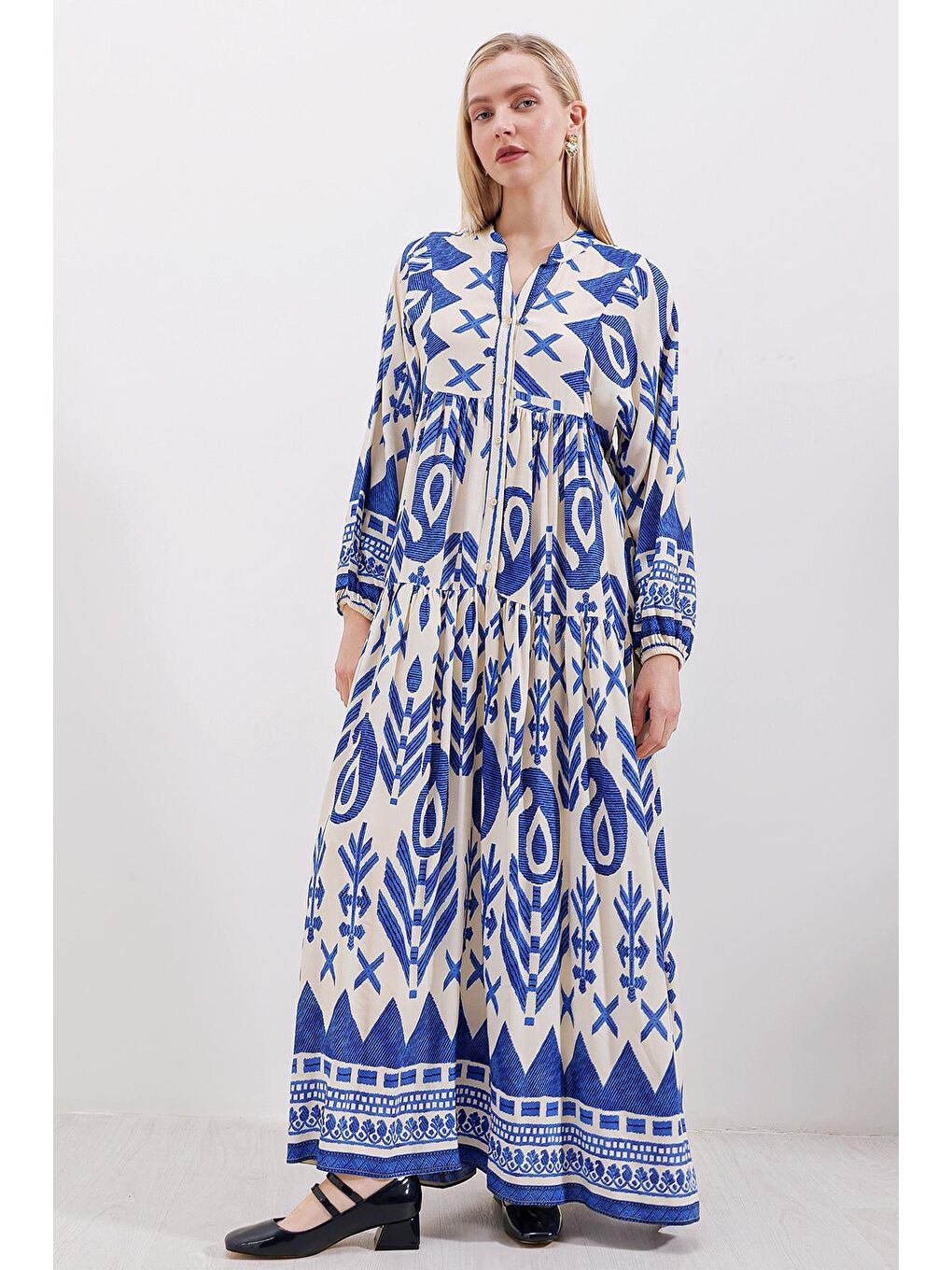 Mavi 2423 Otantik Desenli Elbise - A.SAKS-2