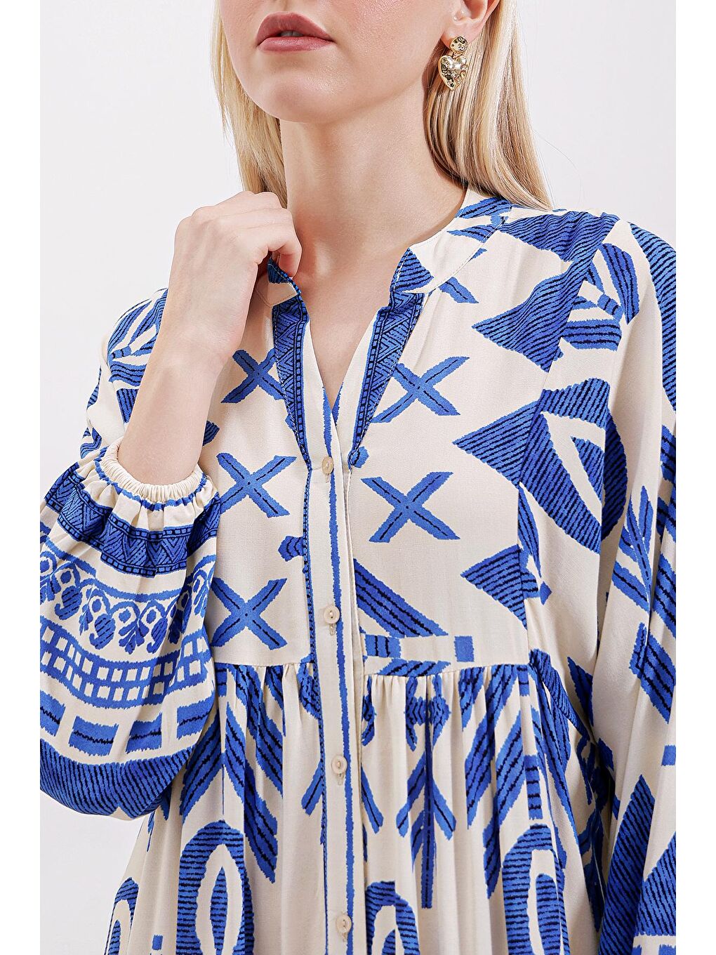 Mavi 2423 Otantik Desenli Elbise - A.SAKS-3