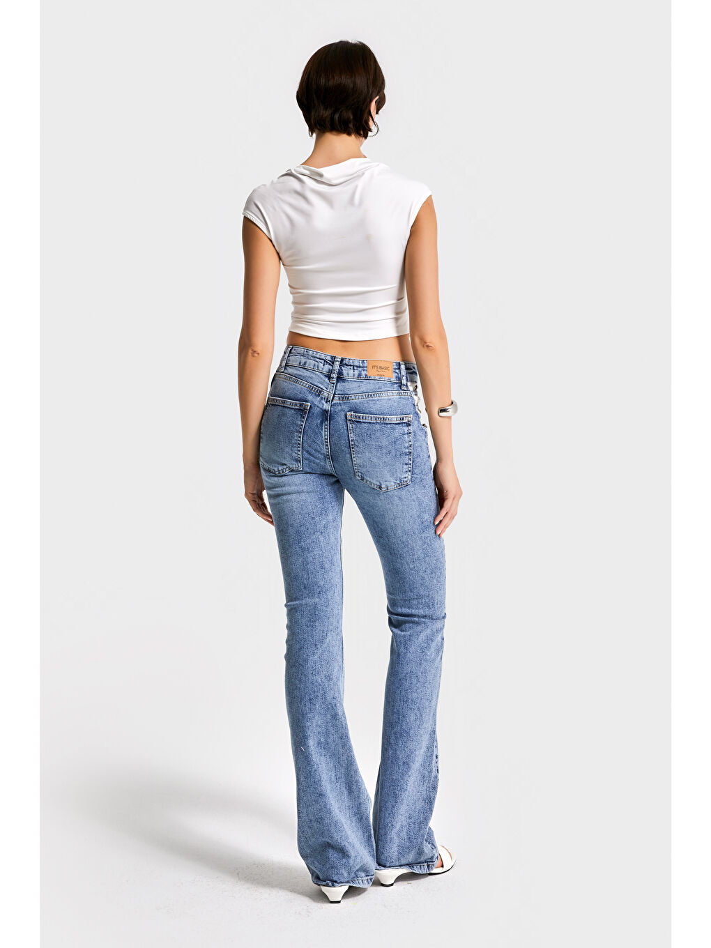 Kadın Mavi Renk 4s5-24 Flare Fit İspanyol Paça Elastanlı Kumaş Dantel Detaylı Tasarım Denim Jean-3