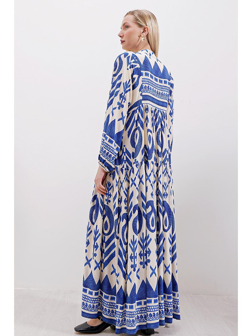 Mavi 2423 Otantik Desenli Elbise - A.SAKS-4