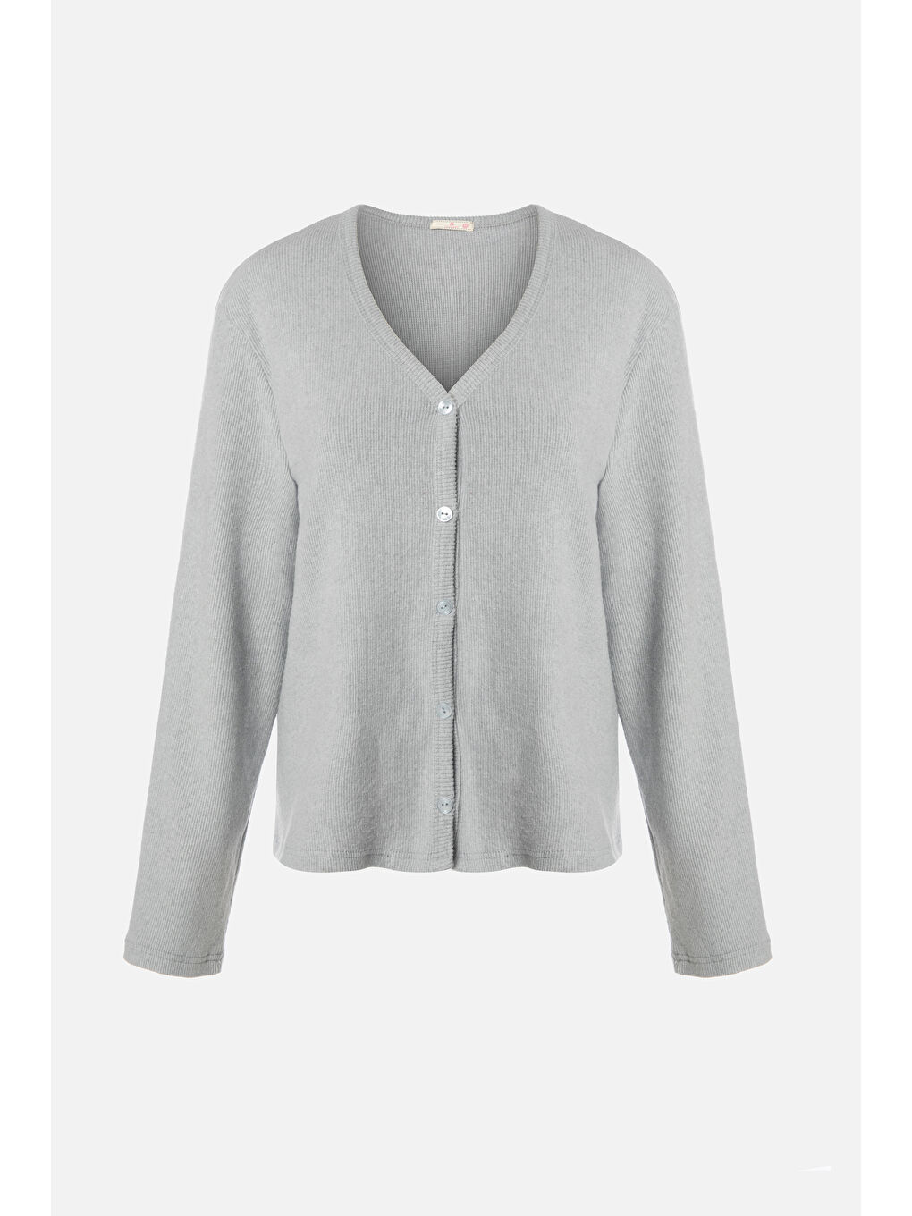 Gri Kadın Soft Touch Kaşkorse Düğme Detaylı Pijama Takımı-1