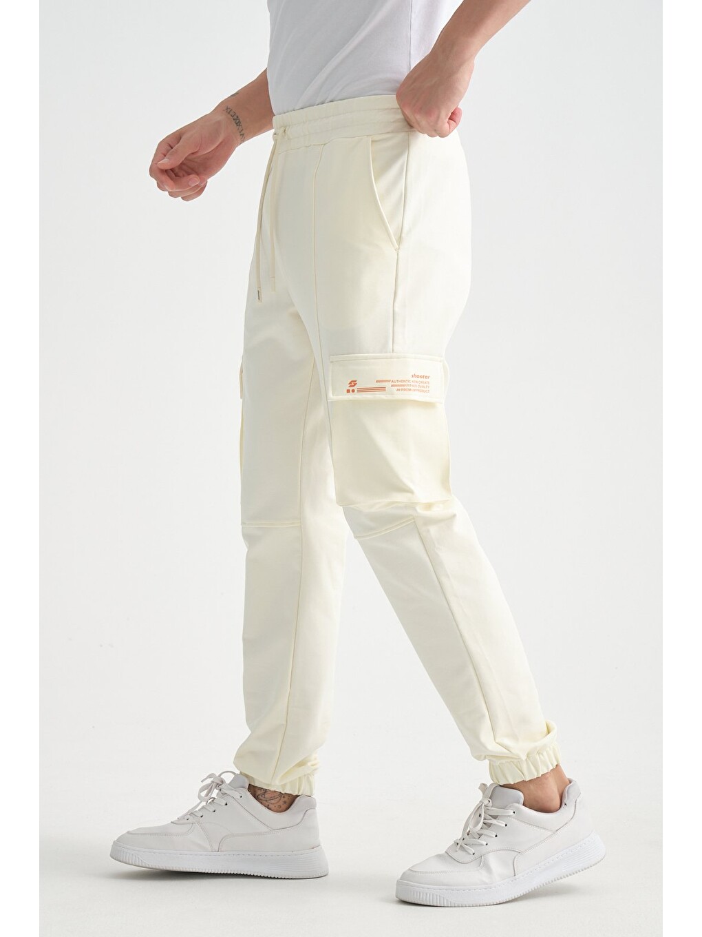 Ekru Erkek Kargo Cepli Jogger Alt Beli Lastikli-1