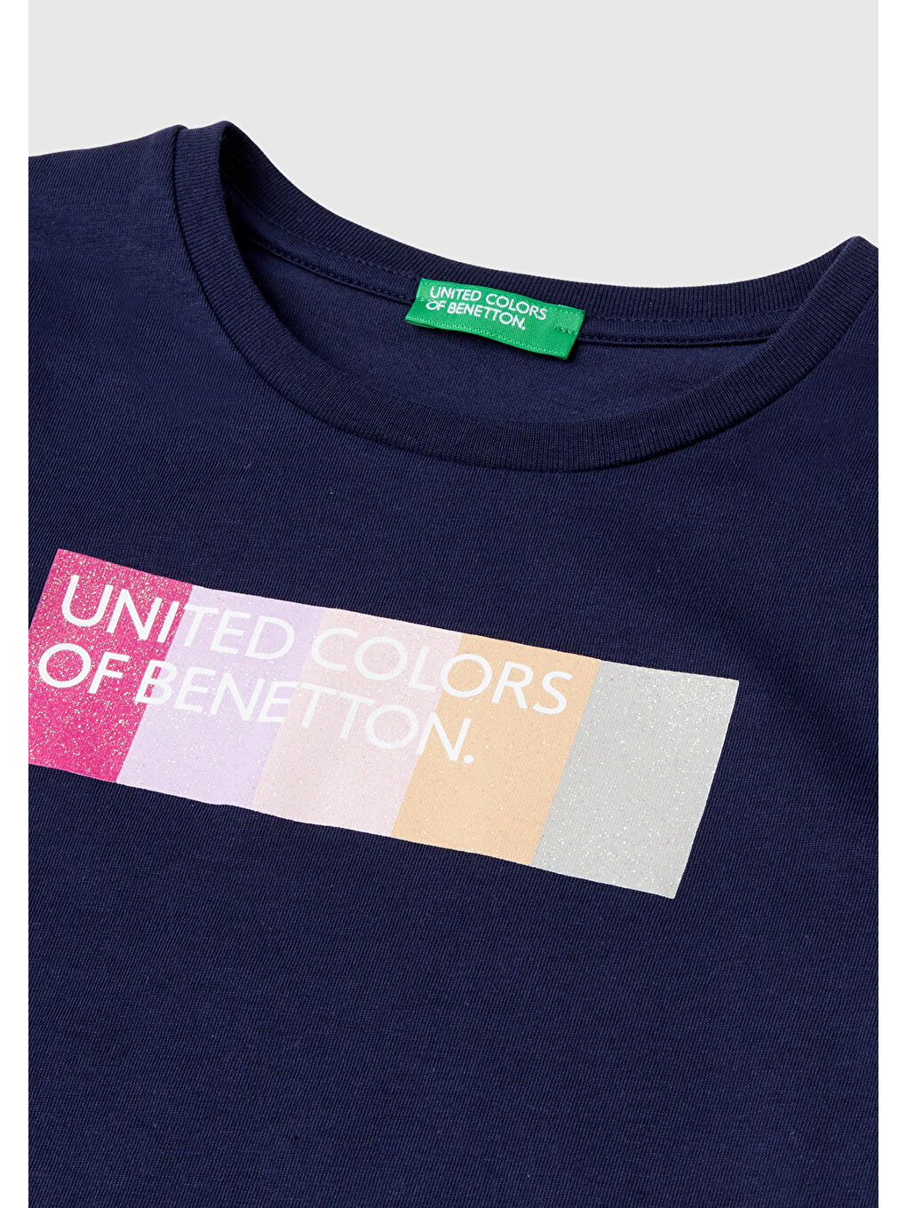 United Colors Of Benetton Lacivert Kız Çocuk Lacivert Önü Parlak Logo Baskılı Bisiklet Yaka Kısa Kollu T-Shirt - 2