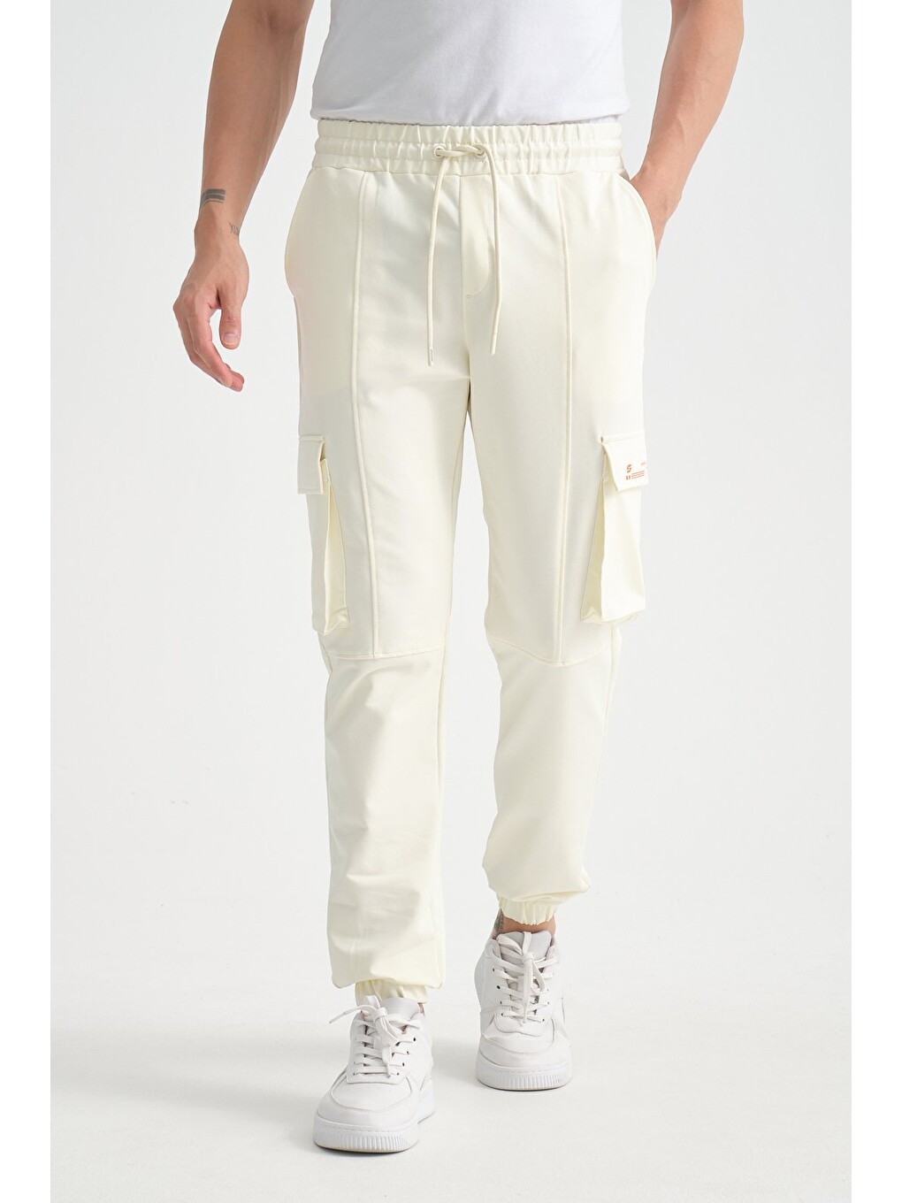 Ekru Erkek Kargo Cepli Jogger Alt Beli Lastikli-4