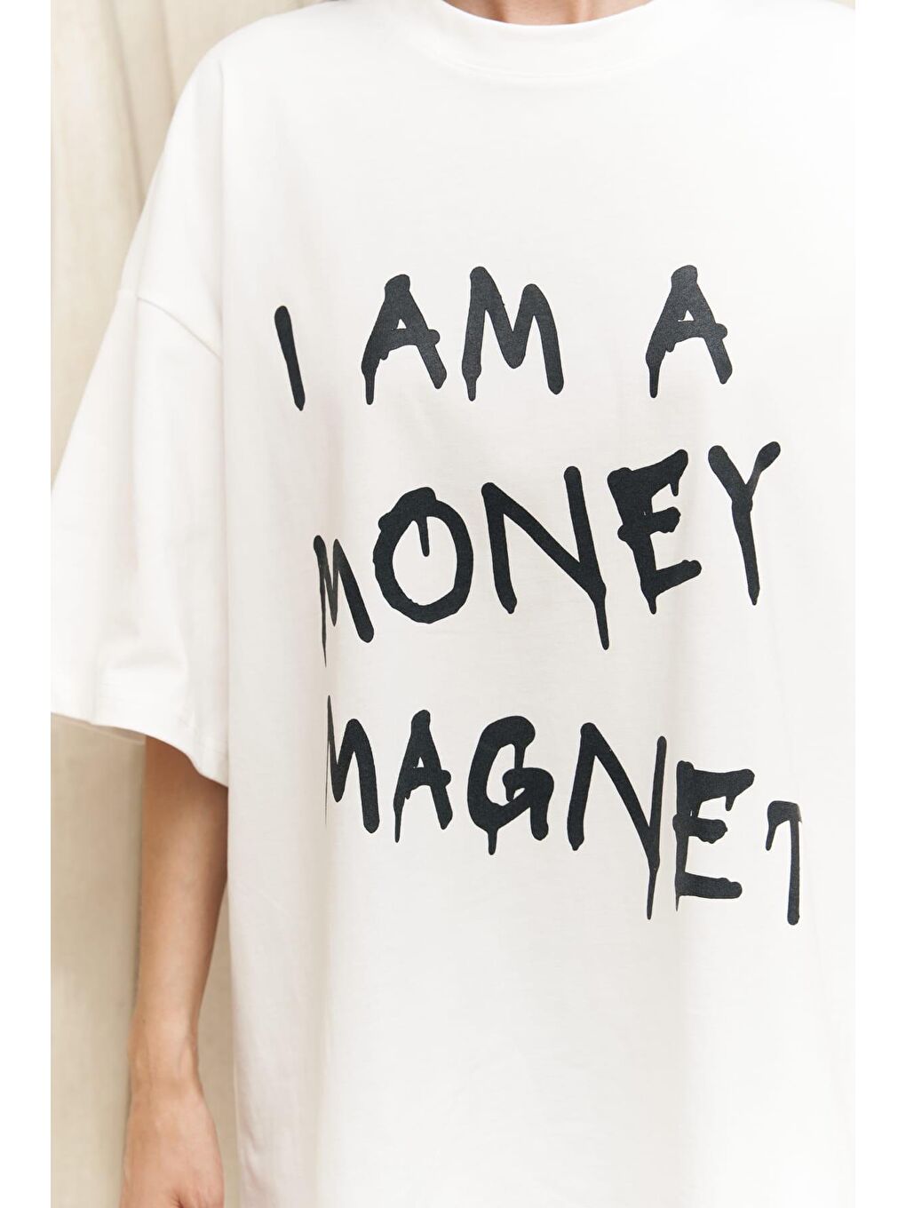 Mai Collection Money Magnet Beyaz Oversize T-Shirt - 2