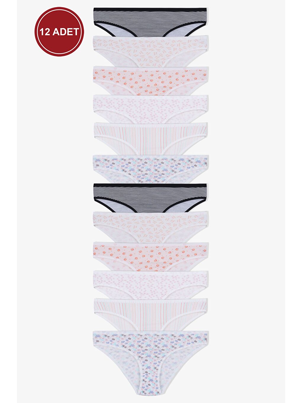 Mercan Kadın 12'li Pamuklu Desenli Külot