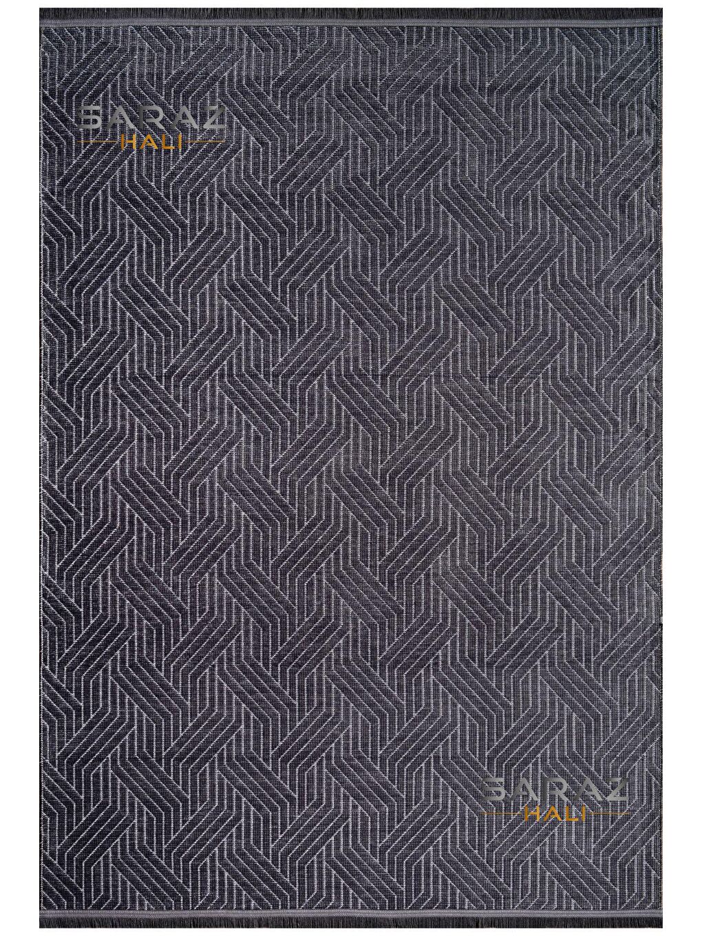 Saraz Halı Bohem Saçaklı Kaymaz Kilim Antrasit 80x300 - 3