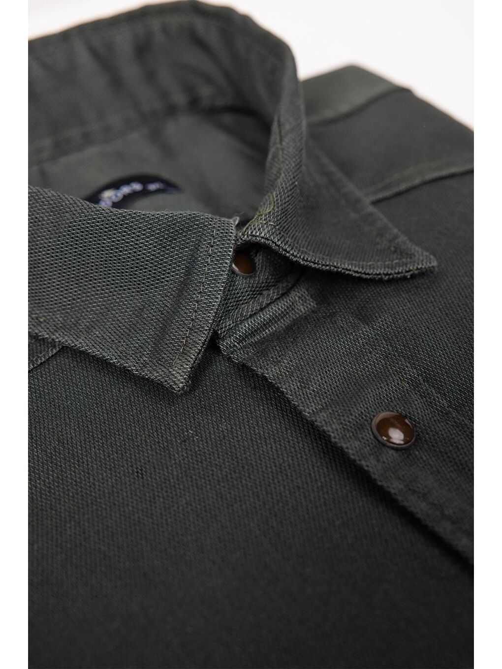 Büyük Beden Yıkamalı Çift Cepli Armürlü Denim Haki Erkek Gömlek