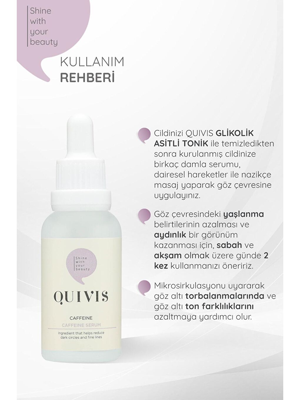 quivis Renksiz 3’lü Cilt Bakım Seti- Glikolik Asit Tonik 200ml, Aydınlatıcı Kafein Serum 30ml ve Niacinamide Serum - 3