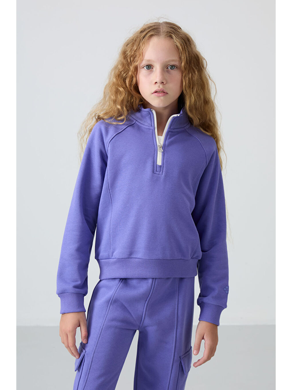 Mor Eflatun Pamuklu İçi Tüylü Yumuşak Dokulu Standart Fit Nakışlı Kız Çocuk Eşofman Takım - 75159-3