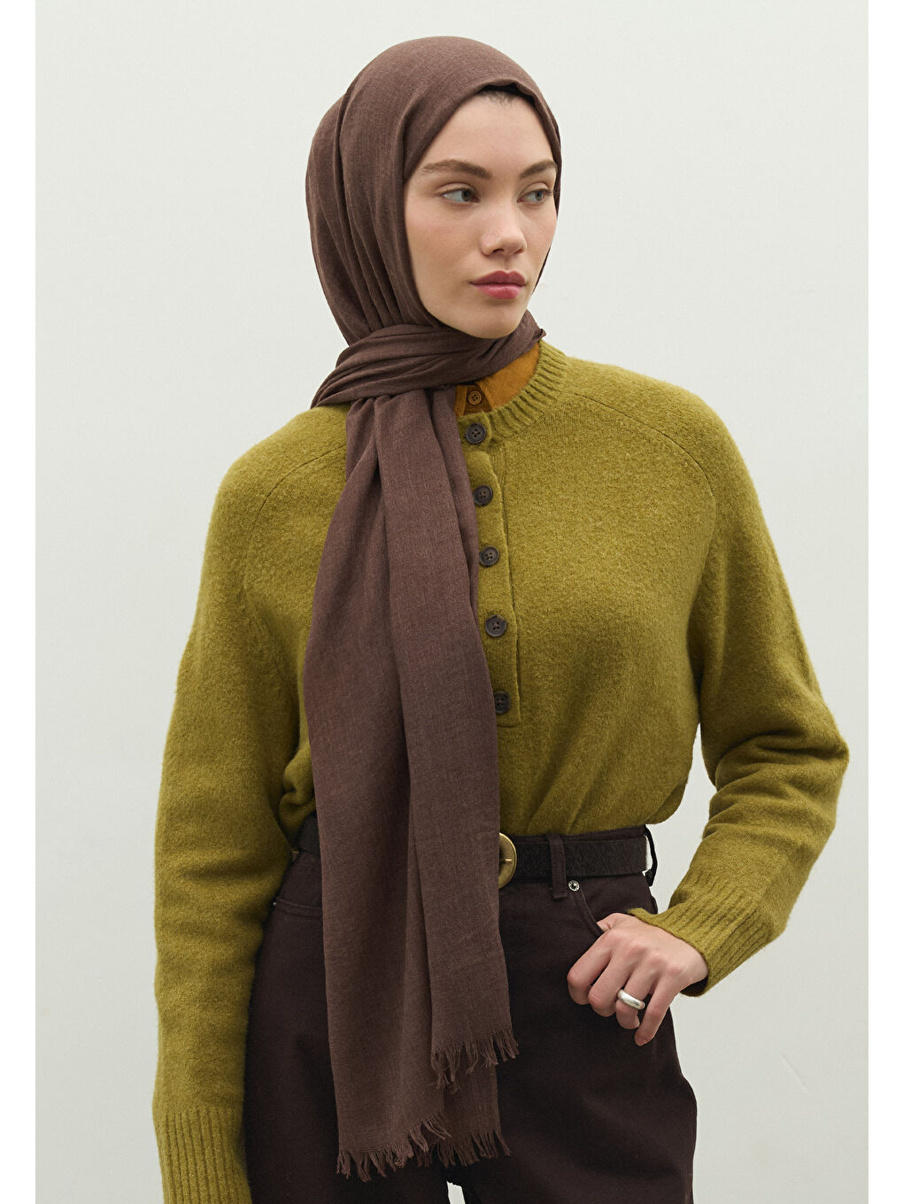 Kahverengi Kaşmir Dokulu Şal Kakao