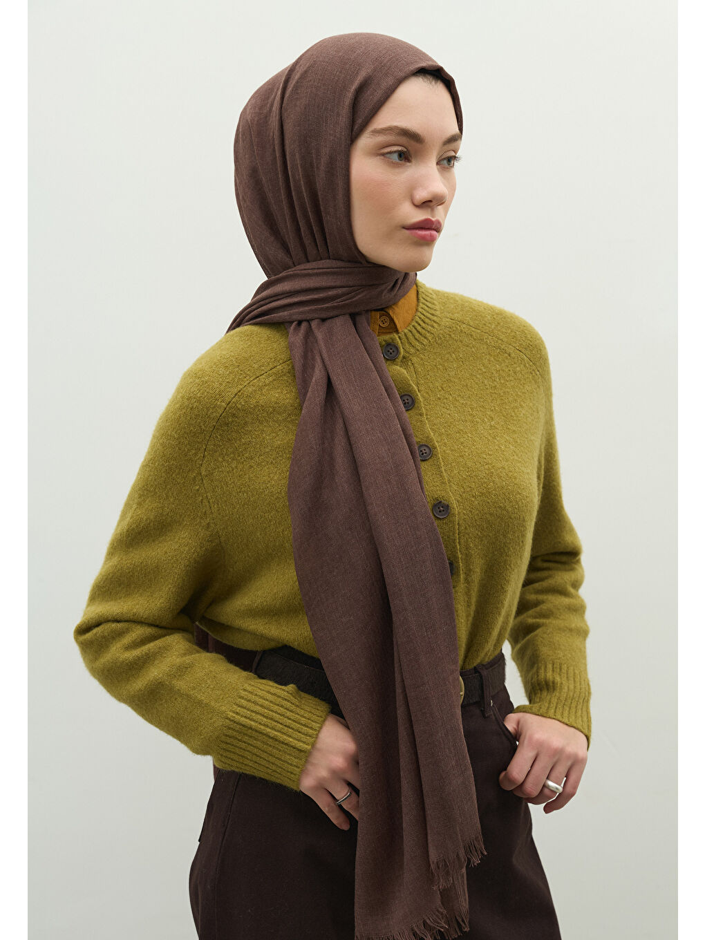 Kahverengi Kaşmir Dokulu Şal Kakao-1