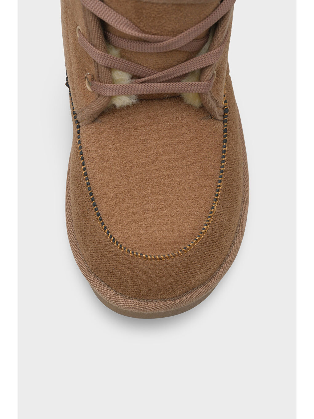 Bej Madeline Kalın Tabanlı Yuvarlak Burunlu Bağcıklı Kürklü Kadın Bot-2