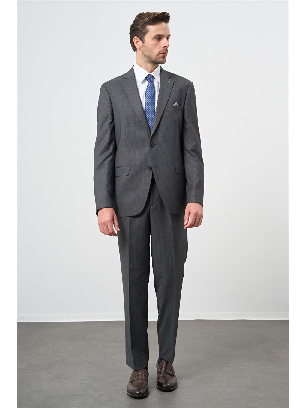 Koyu Antrasit Desen Mono Yaka 6 Drop Comfort Fit Classic Takım Elbise 1001245160-1