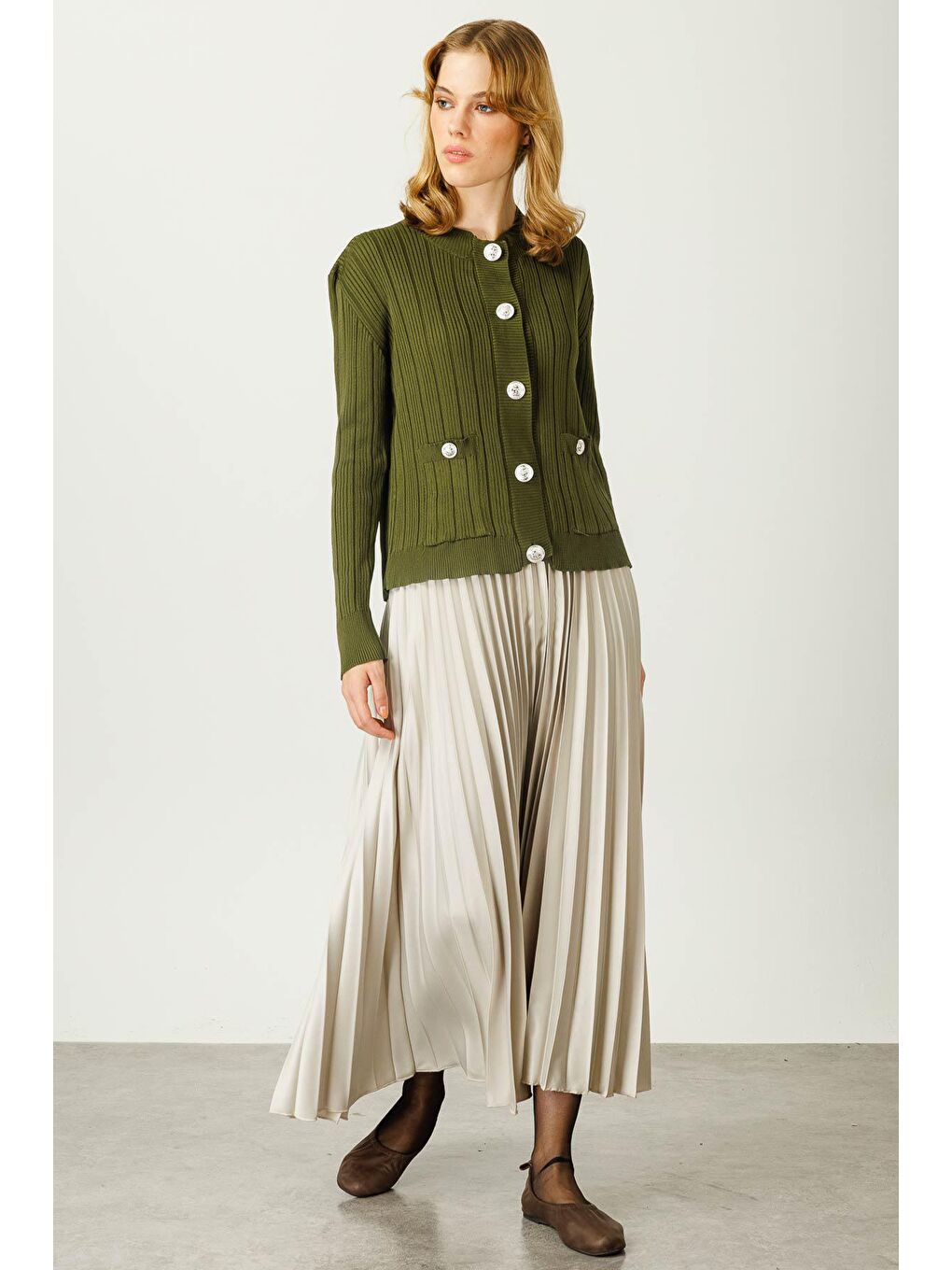 Turkuaz Pilisoley Saten Etek - Su Yeşili-2