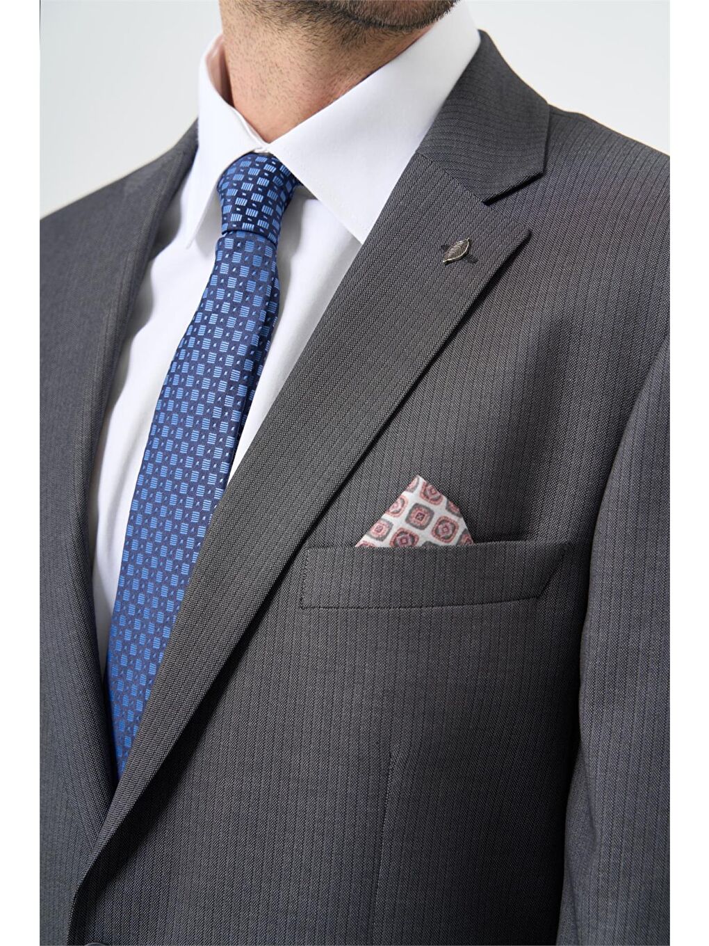 Koyu Antrasit Desen Mono Yaka 6 Drop Comfort Fit Classic Takım Elbise 1001245160-2