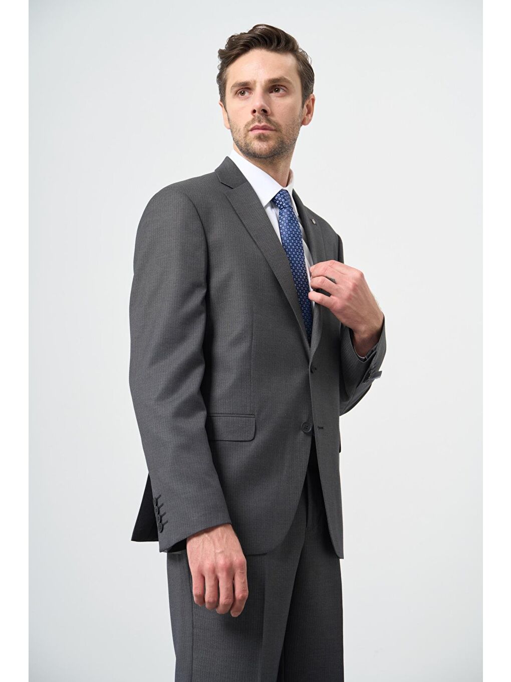 Koyu Antrasit Desen Mono Yaka 6 Drop Comfort Fit Classic Takım Elbise 1001245160-4