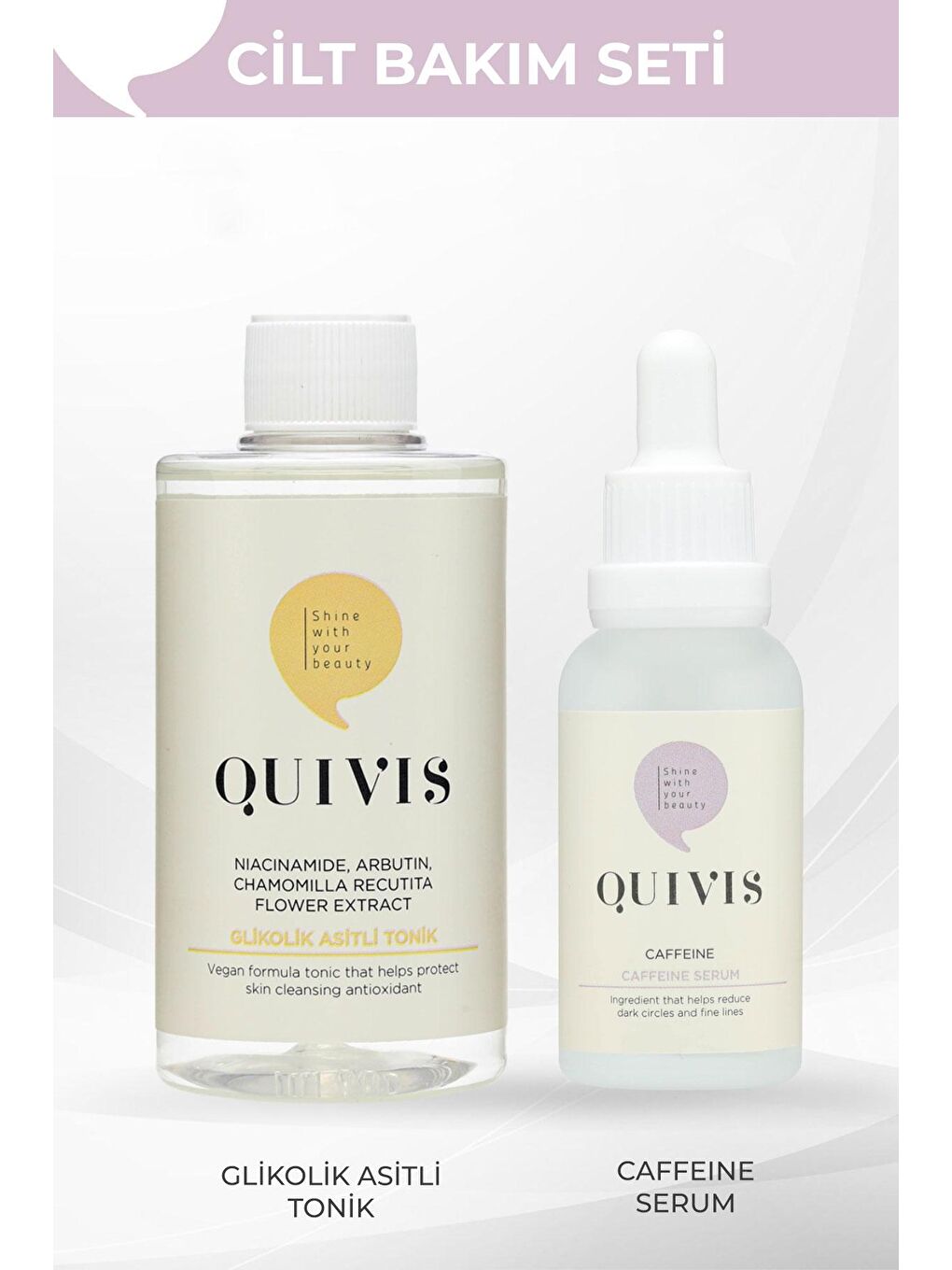 quivis 2’li Cilt Bakım Seti- Glikolik Asit Tonik 200ml  ve Aydınlatıcı Kafein Serum 30ml