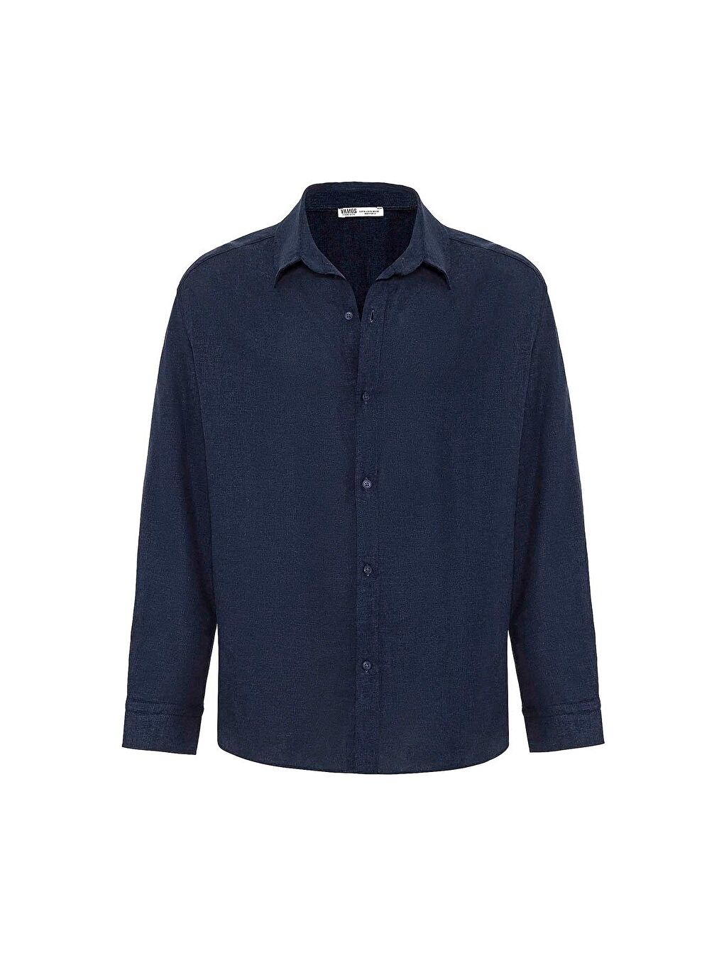 Basic Oversize Uzun Kollu Keten Gömlek Lacivert-1