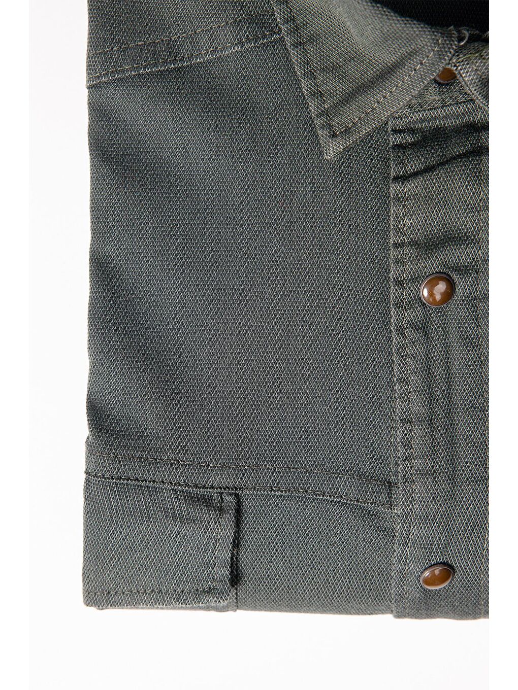 Büyük Beden Yıkamalı Çift Cepli Armürlü Denim Haki Erkek Gömlek-2
