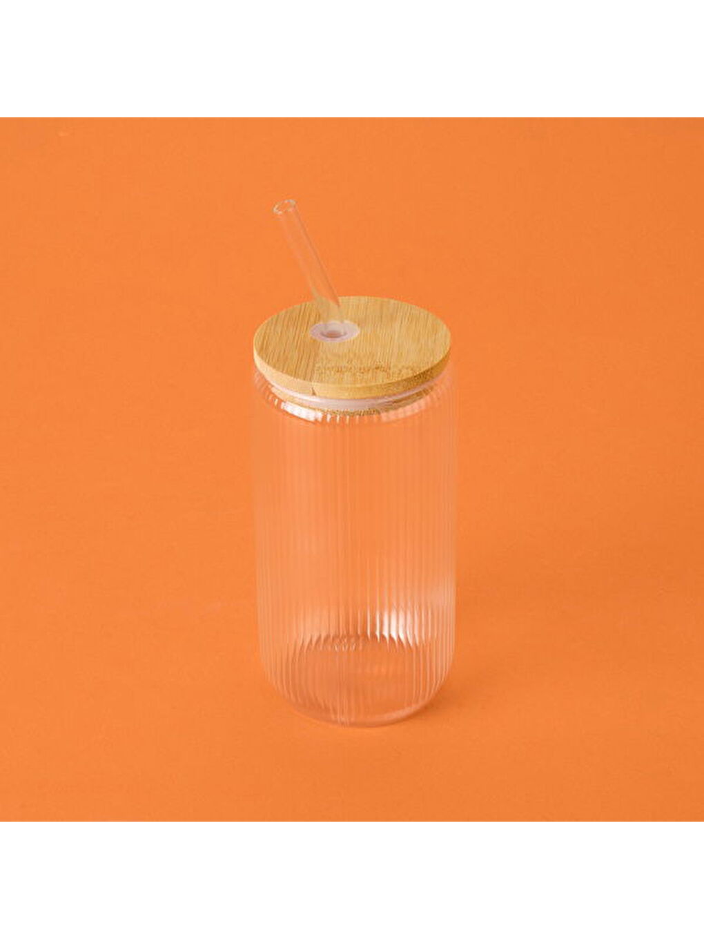 Renksiz Bambu Kapaklı Pipetli Bardak - Şeffaf