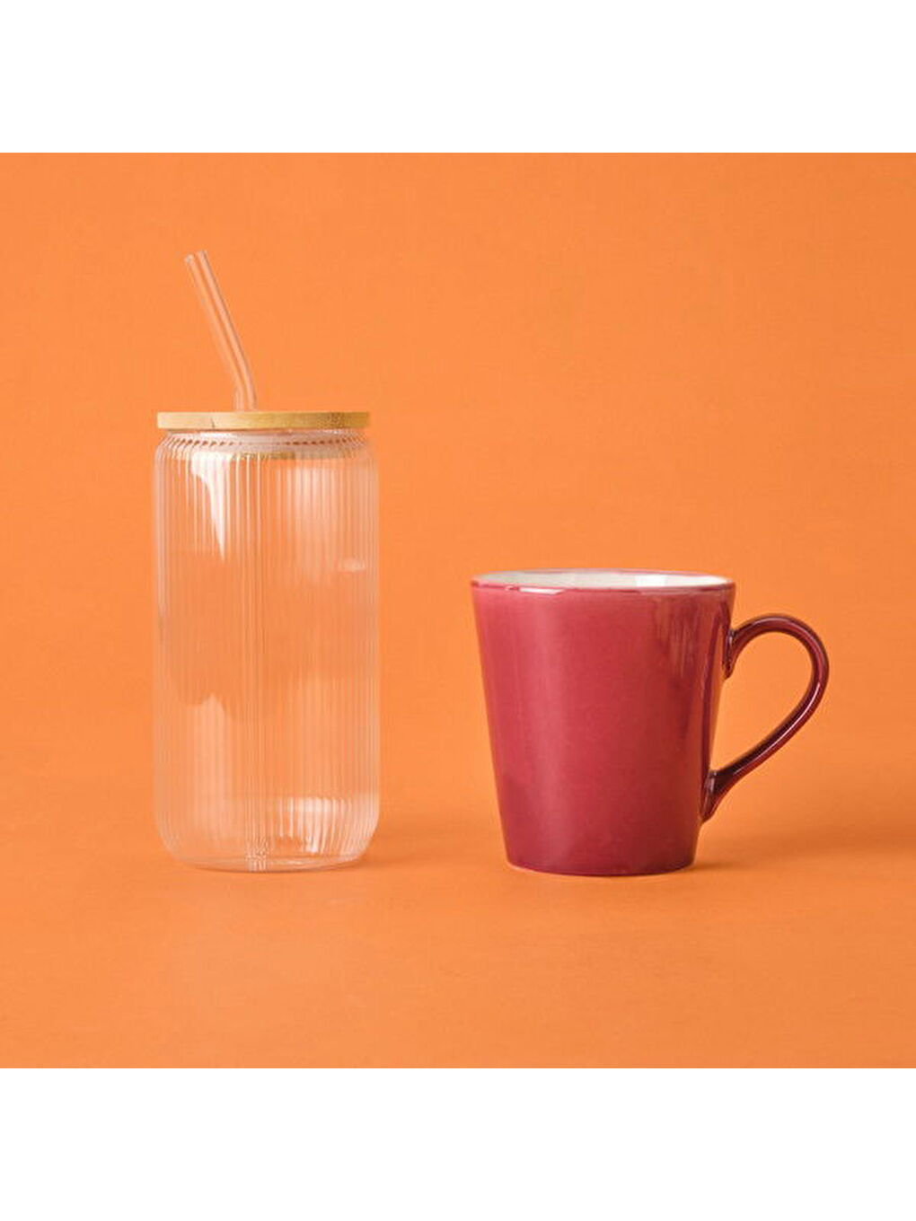 Renksiz Bambu Kapaklı Pipetli Bardak - Şeffaf-1