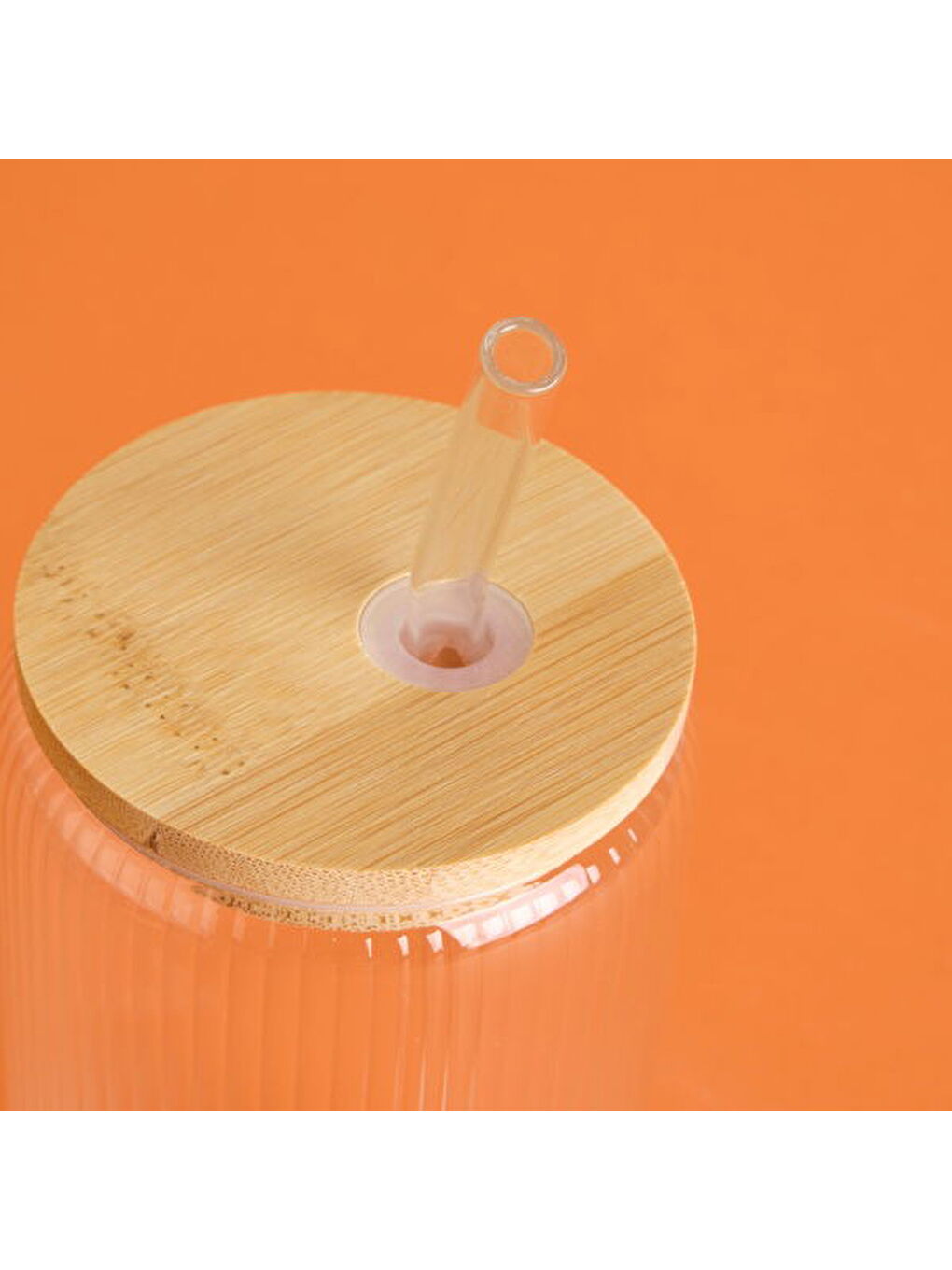 Renksiz Bambu Kapaklı Pipetli Bardak - Şeffaf-2