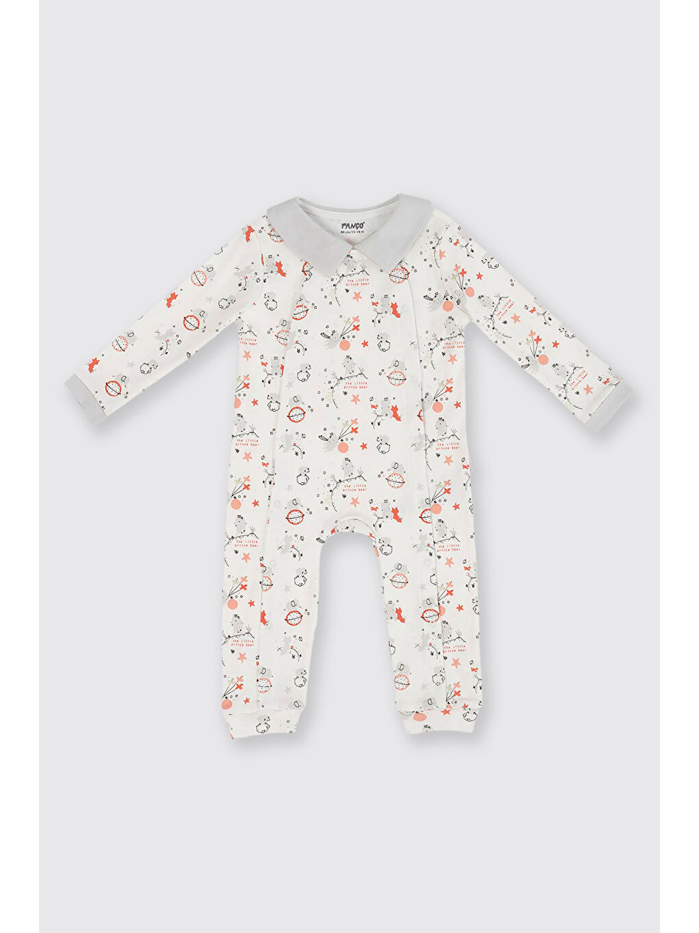 Yenidoğan Desenli Yaka Detaylı Ekru Tulum