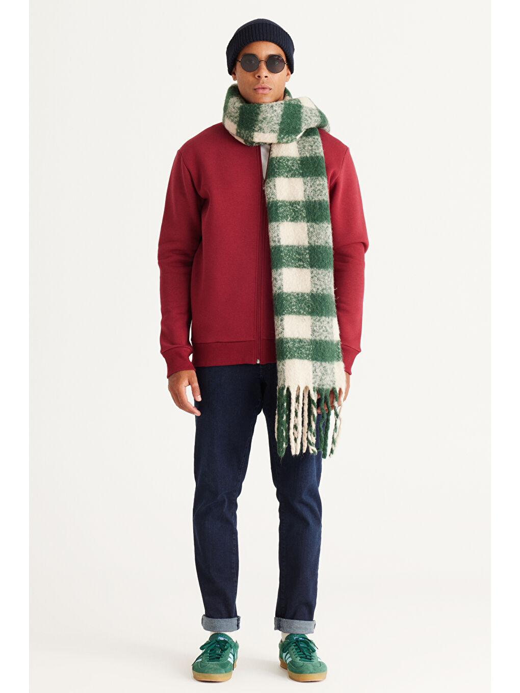 Erkek Bordo Standart Fit Normal Kesim İçi Polarlı Kolej Yaka Pamuklu Sweatshirt Ceket-1