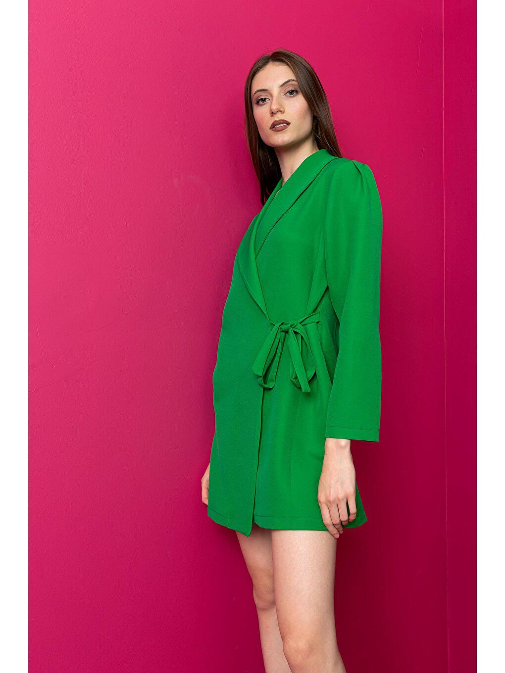 Yeşil Şal Yaka Yandan Bağlamalı Ceket-2